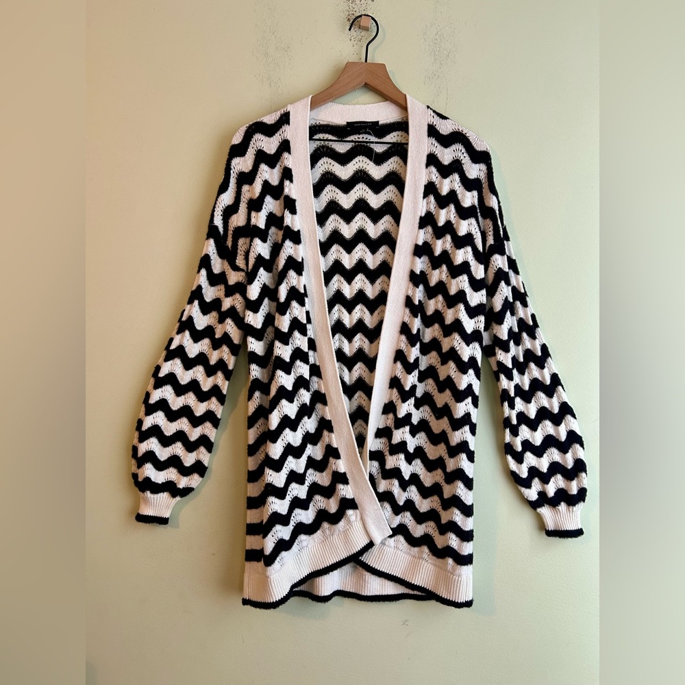 Ann Taylor Chevron Print Pointelle Long Open Cardigan